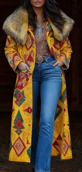 Fashion Retro Women's Coat, Warm Printed Long Coat Bigbuy