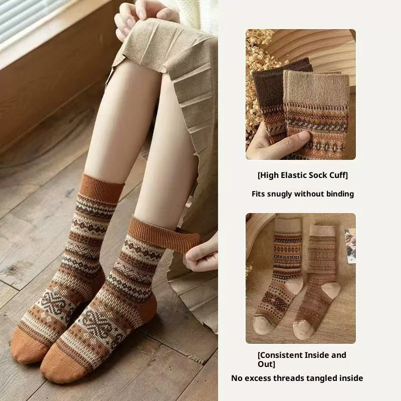 Women's Bunching Retro Mid-calf Socks Ethnic Style Bigbuy