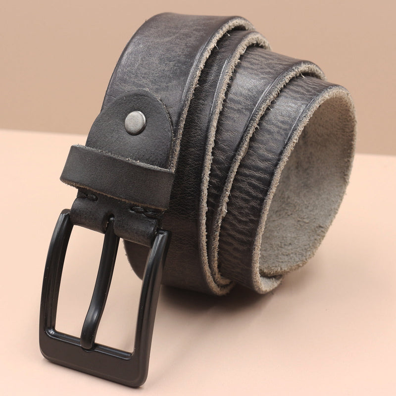 Korean Style Personality Top Layer Leather Pin Buckle Black Buttons Men's Leather Belt Bigbuy