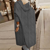 Women's Textured Hooded Longline Jacket, Solid Color Casual Oversized Top With Pockets For Fall & Winter Bigbuy