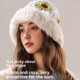 Rabbit Fur Knitted Warm-keeping And Cold-proof Handmade Crochet Bucket Hat Bigbuy