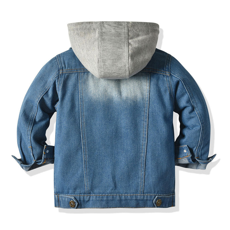 Children's Fake Two-piece Denim Jacket, Children's Hooded Fashion Casual Top Bigbuy