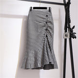 Women's Mid-length Tartan Skirt Western Style Slimming Split Fishtail Bigbuy