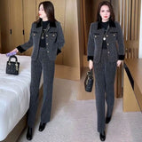 Short Coat Wide Leg Pants Two-piece Set Bigbuy