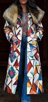 Fashion Retro Women's Coat, Warm Printed Long Coat Bigbuy