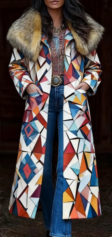 Fashion Retro Women's Coat, Warm Printed Long Coat Bigbuy