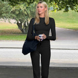 Fashion Casual Crew Neck Top Slim High Waist Bootcut Pants Solid Color Suit Bigbuy