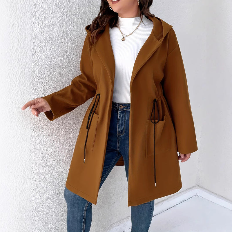 Solid Color Drawstring Pocket Elegant Coat Bigbuy