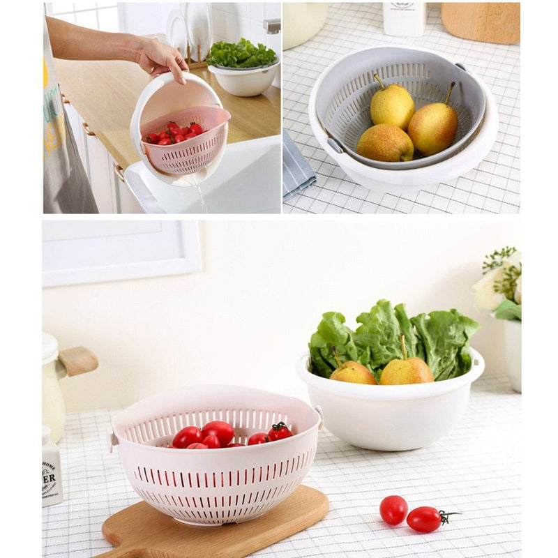 Portable detachable double-layer hollow fruit and vegetable cleaning drain basket Washed rice noodles Bigbuy