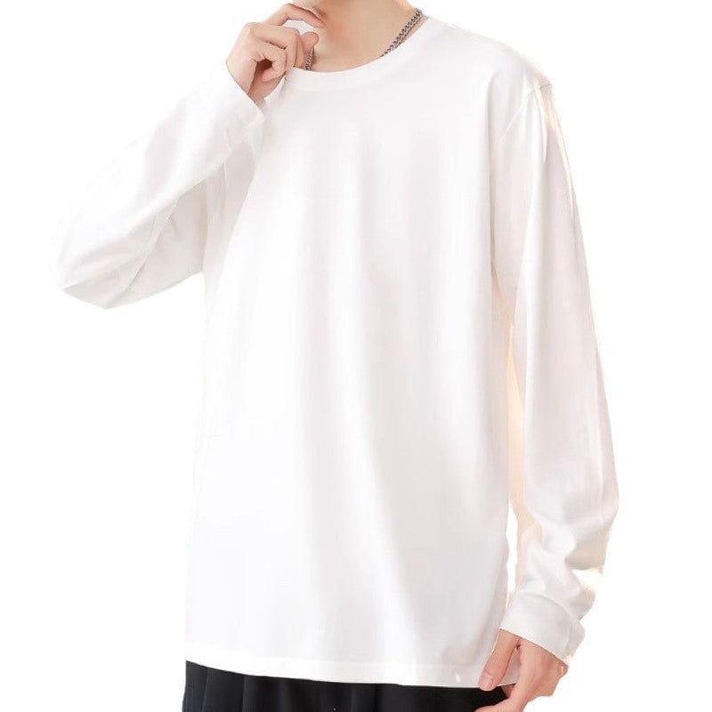Men's Round Neck Thickened Inner Bottoming Shirt Solid Color Loose-fitting Versatile Top Bigbuy