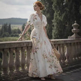 Women's Palace Style Printed Dress High Waist Bigbuy