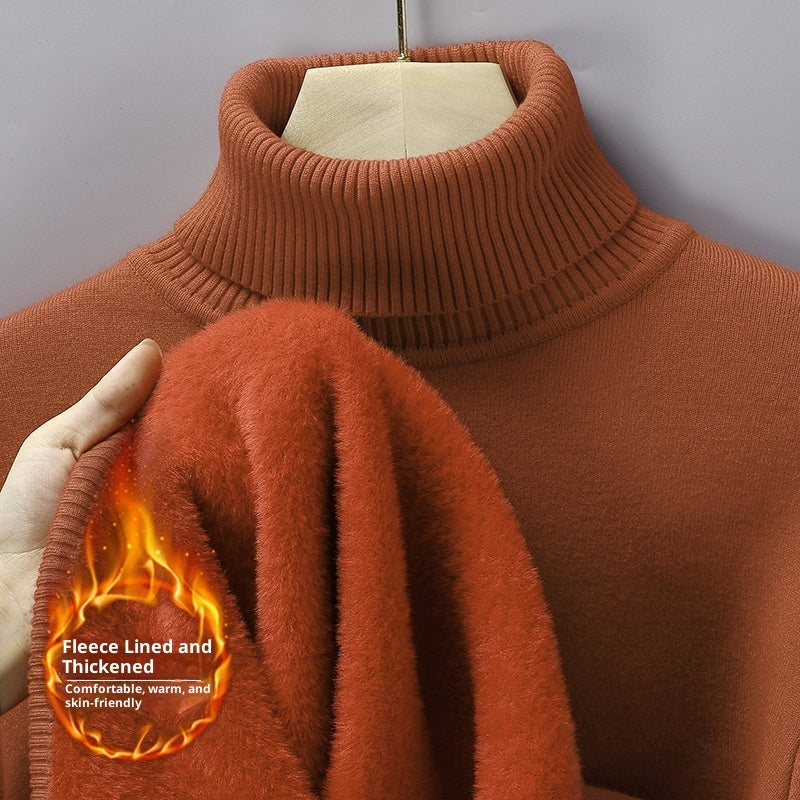 Men's Versatile Knitted Turtleneck Solid Color With Fur Sweater Bigbuy