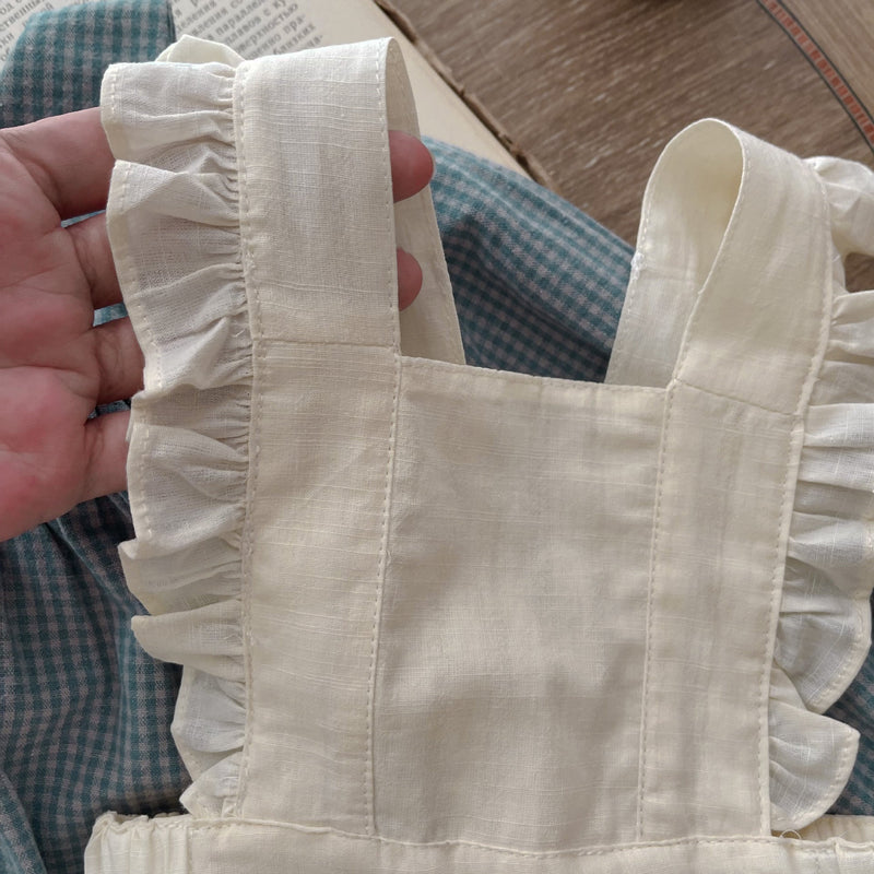 Infant Single-breasted Long Sleeve Small Plaid Romper Sling Small Overskirt Bigbuy