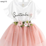 Summer Kids Girls Clothing Sets 2 pcs T-shirt Hole Pants Set Bigbuy