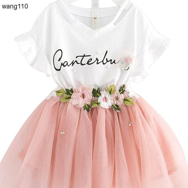 Summer Kids Girls Clothing Sets 2 pcs T-shirt Hole Pants Set Bigbuy