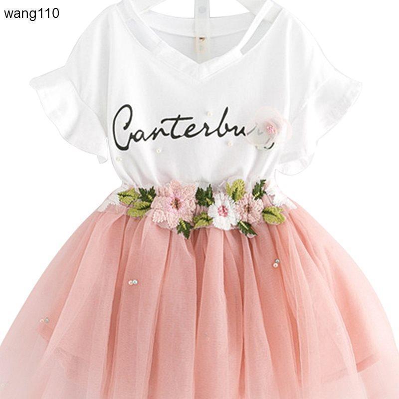 Summer Kids Girls Clothing Sets 2 pcs T-shirt Hole Pants Set Bigbuy