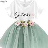 Summer Kids Girls Clothing Sets 2 pcs T-shirt Hole Pants Set Bigbuy