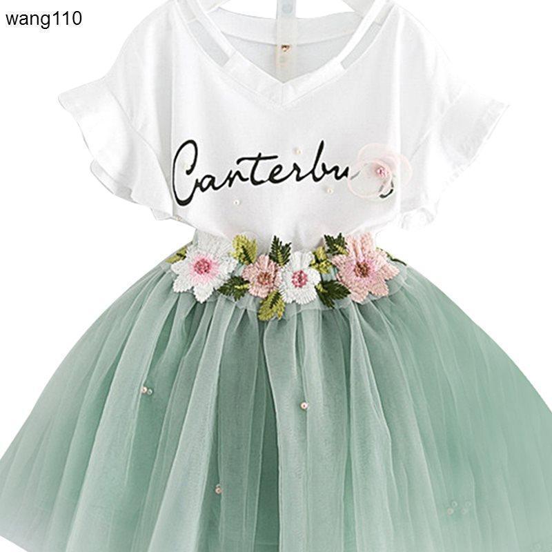 Summer Kids Girls Clothing Sets 2 pcs T-shirt Hole Pants Set Bigbuy