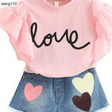 Summer Kids Girls Clothing Sets 2 pcs T-shirt Hole Pants Set Bigbuy