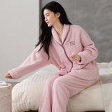 Flannel Thick Warm Long Sleeves Coral Fleece Couple Pajamas Suit Bigbuy