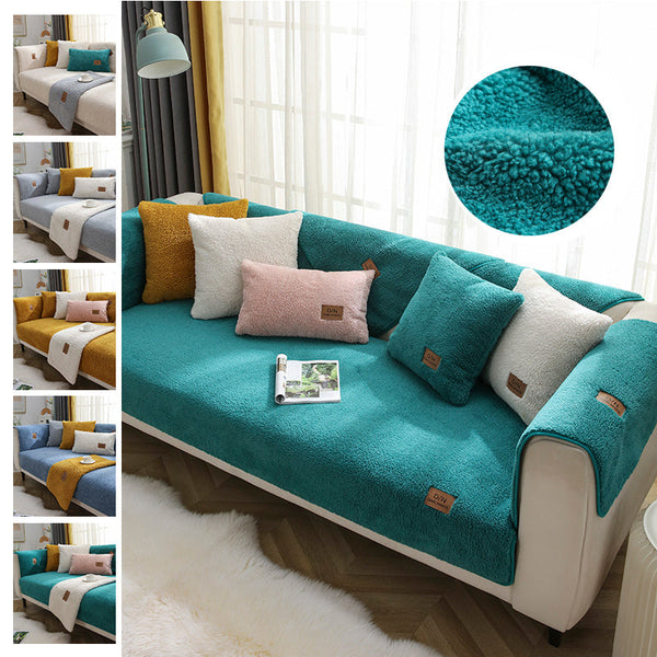 Modern Solid Color Winter Lamb Wool Sofa Towel Thicken Plush Soft And Smooth Sofa Covers For Living Room Anti-slip Couch Cover Bigbuy