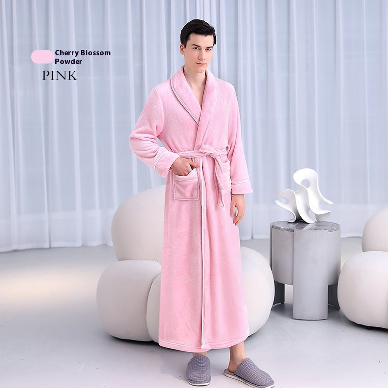 Extended Autumn And Winter Coral Fleece Bathrobe Bigbuy