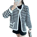 New Plaid Mink Velvet Coat Loose Flattering Knit Cardigan Sweater Bigbuy