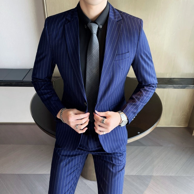 Men's Stripe Trendy Casual Handsome Two-piece Suit Bigbuy