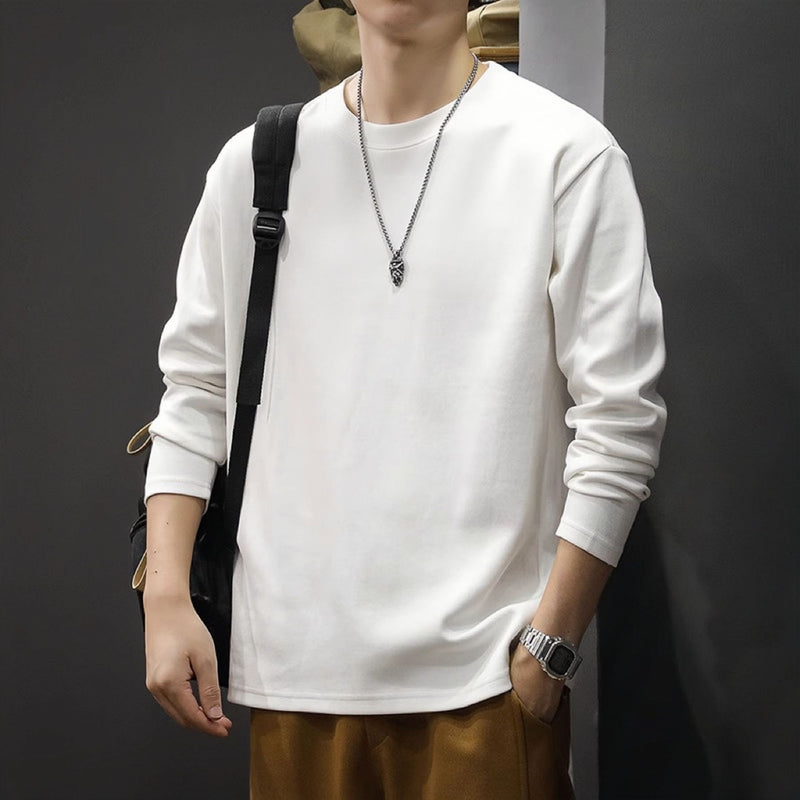 Men's Round Neck Thickened Inner Bottoming Shirt Solid Color Loose-fitting Versatile Top Bigbuy