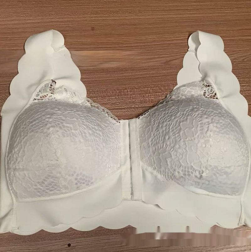 French Style Lace Thin Gathering Bra Front Buckle Large Size Without Steel Ring Breathable Bigbuy