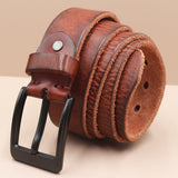 Korean Style Personality Top Layer Leather Pin Buckle Black Buttons Men's Leather Belt Bigbuy