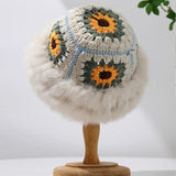 Rabbit Fur Knitted Warm-keeping And Cold-proof Handmade Crochet Bucket Hat Bigbuy