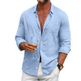 Men's Loose Plus Size Solid Color Shirt Linen Lapel Long Sleeve Casual Shirt Bigbuy