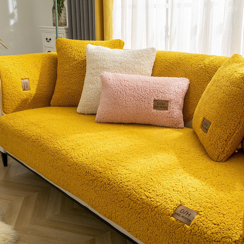 Modern Solid Color Winter Lamb Wool Sofa Towel Thicken Plush Soft And Smooth Sofa Covers For Living Room Anti-slip Couch Cover Bigbuy