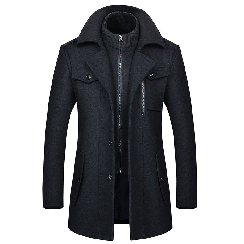 Men's Woolen Coat Fashion Double Collar Cold-resistant Bigbuy