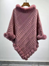 Fur Collar Oversized Knit Pullover Shawl Cloak Bigbuy