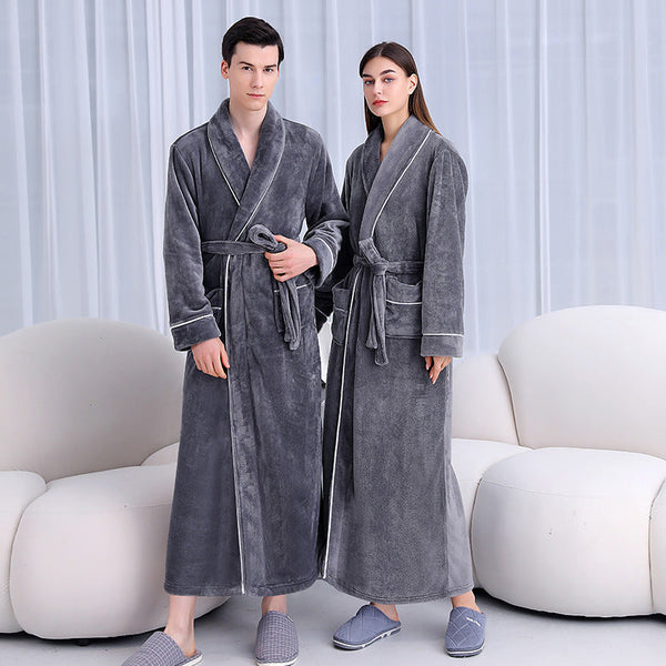 Extended Autumn And Winter Coral Fleece Bathrobe Bigbuy