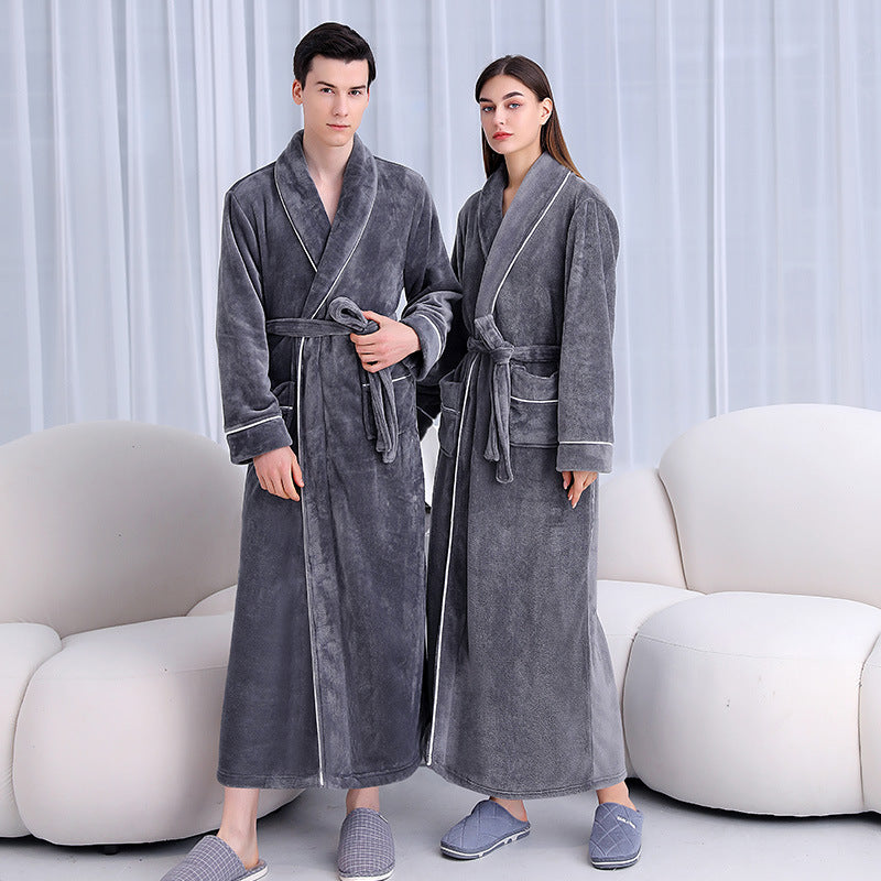 Extended Autumn And Winter Coral Fleece Bathrobe Bigbuy