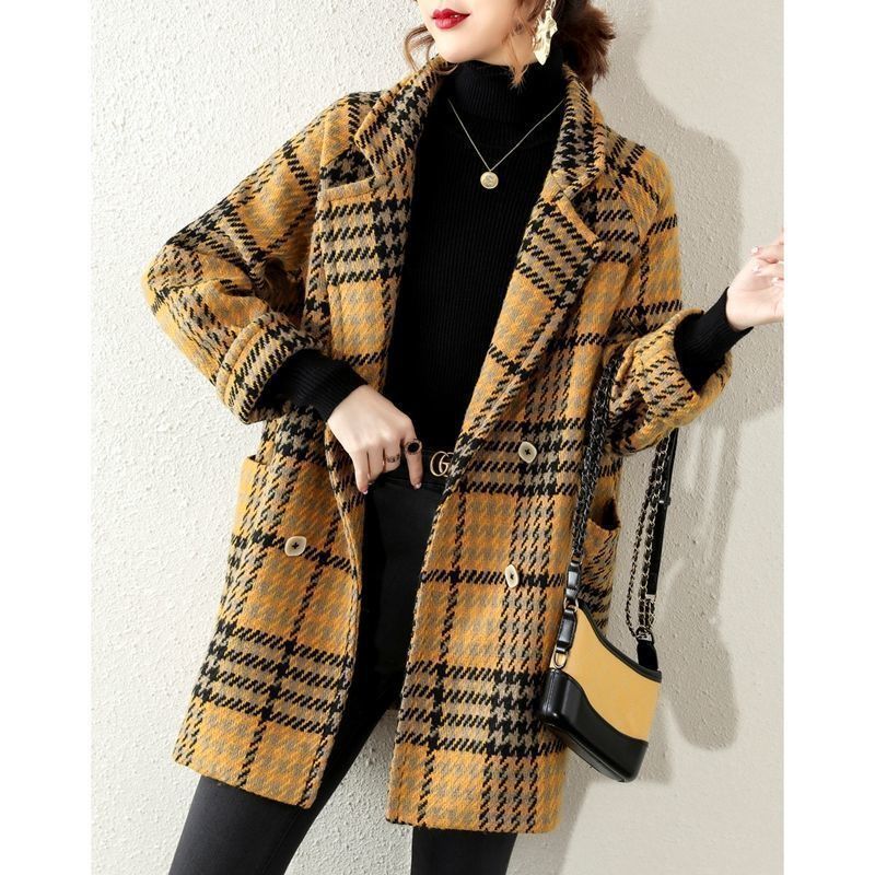 Buckle Lapel Long Sleeve Fashion Hepburn Style Woolen Coat Bigbuy