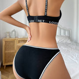 Sexy Lingerie Set, Featuring A Backless, Push-up, And Supportive Bra With Lettered Shoulder Straps. Bigbuy