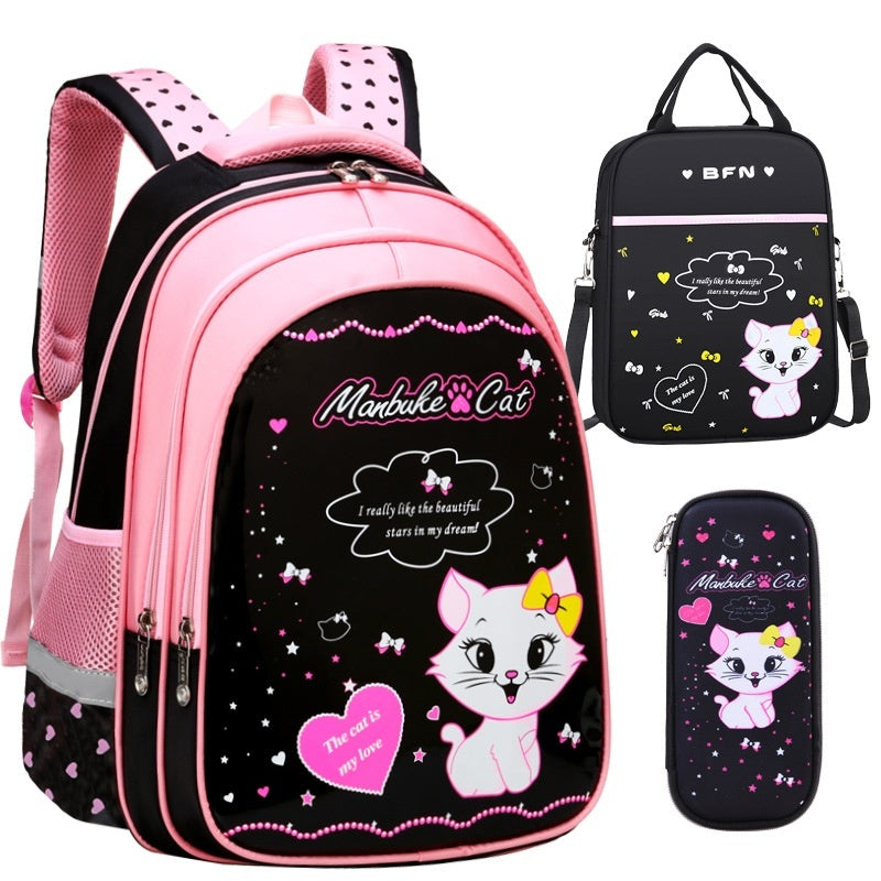 Kids School Cute Cat Print Backpack Bigbuy