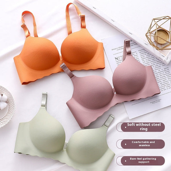 Women's Pure Color All-matching Macarons One Piece Underwear Bra-free Bigbuy