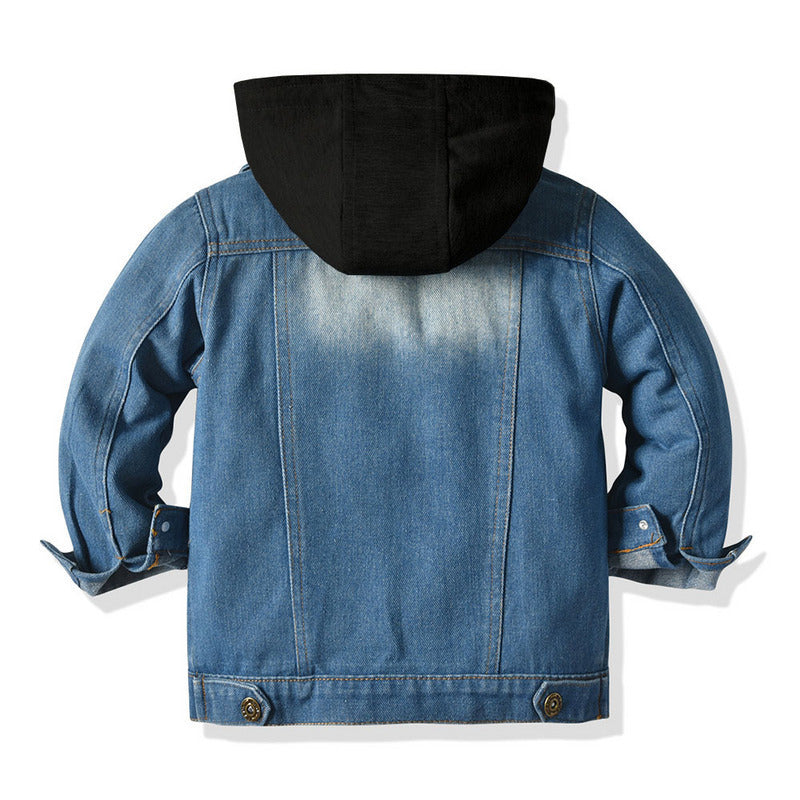 Children's Fake Two-piece Denim Jacket, Children's Hooded Fashion Casual Top Bigbuy