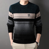 Fleece-lined Thickened Striped Fashion Pullover Base Knitwear Bigbuy
