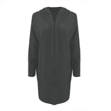 Women's Textured Hooded Longline Jacket, Solid Color Casual Oversized Top With Pockets For Fall & Winter Bigbuy