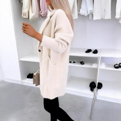 Lapel Button Pocket Women's Plush Coat Bigbuy