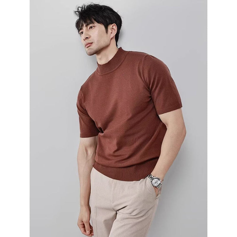 Knitwear Men's Ice Silk Half Turtleneck Solid Color Bigbuy
