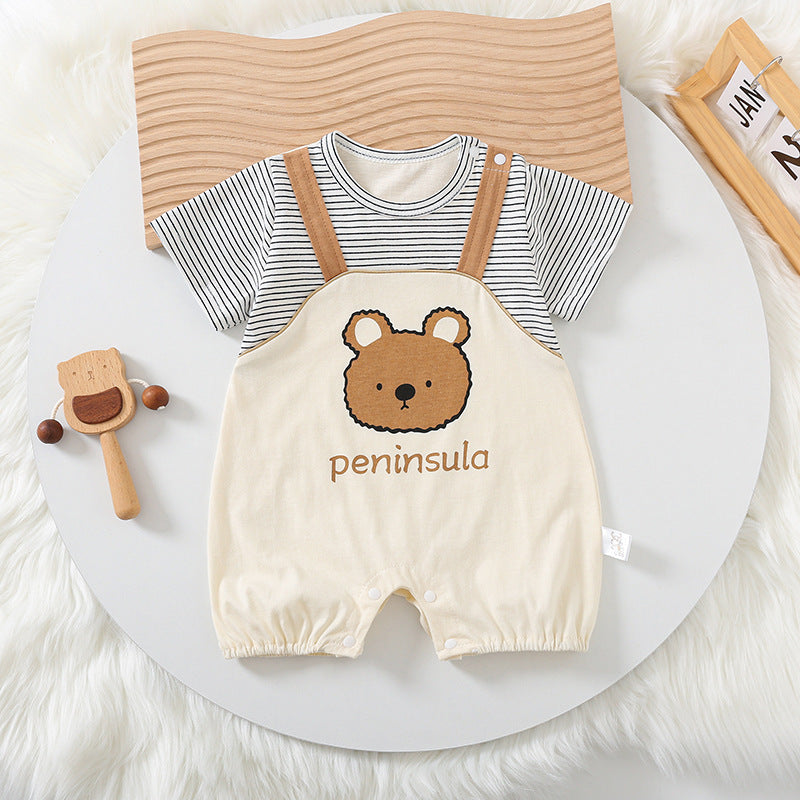 Cartoon Bear Print Baby Short Sleeve Rompers Bigbuy