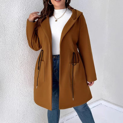Solid Color Drawstring Pocket Elegant Coat Bigbuy