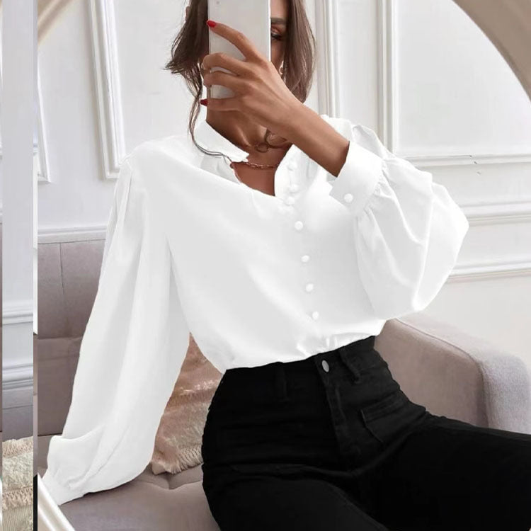 Women's Long-sleeved Single-row Button Loose Top Bigbuy